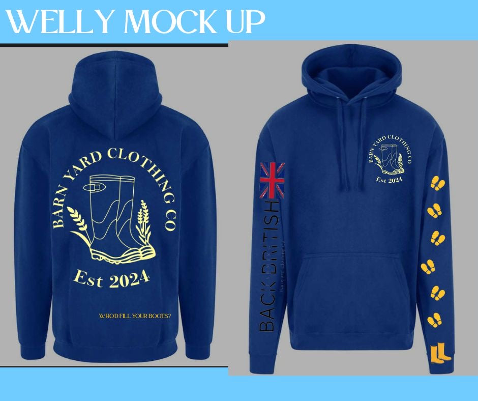 Barnyard Yellow Wellies Hoodie Navy