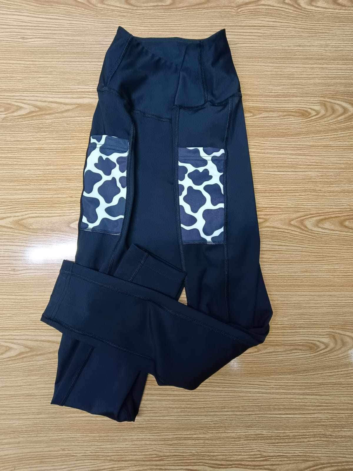 Cow Print Black Leggings ~ 2 Pockets