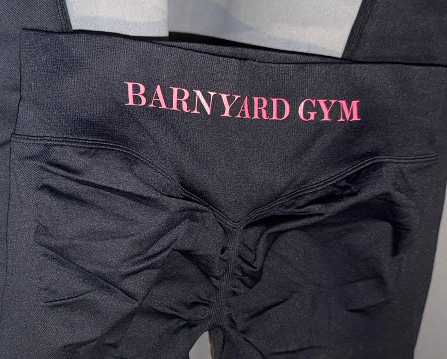 Limited Edition Black Scrunch Leggings With Pink Logo