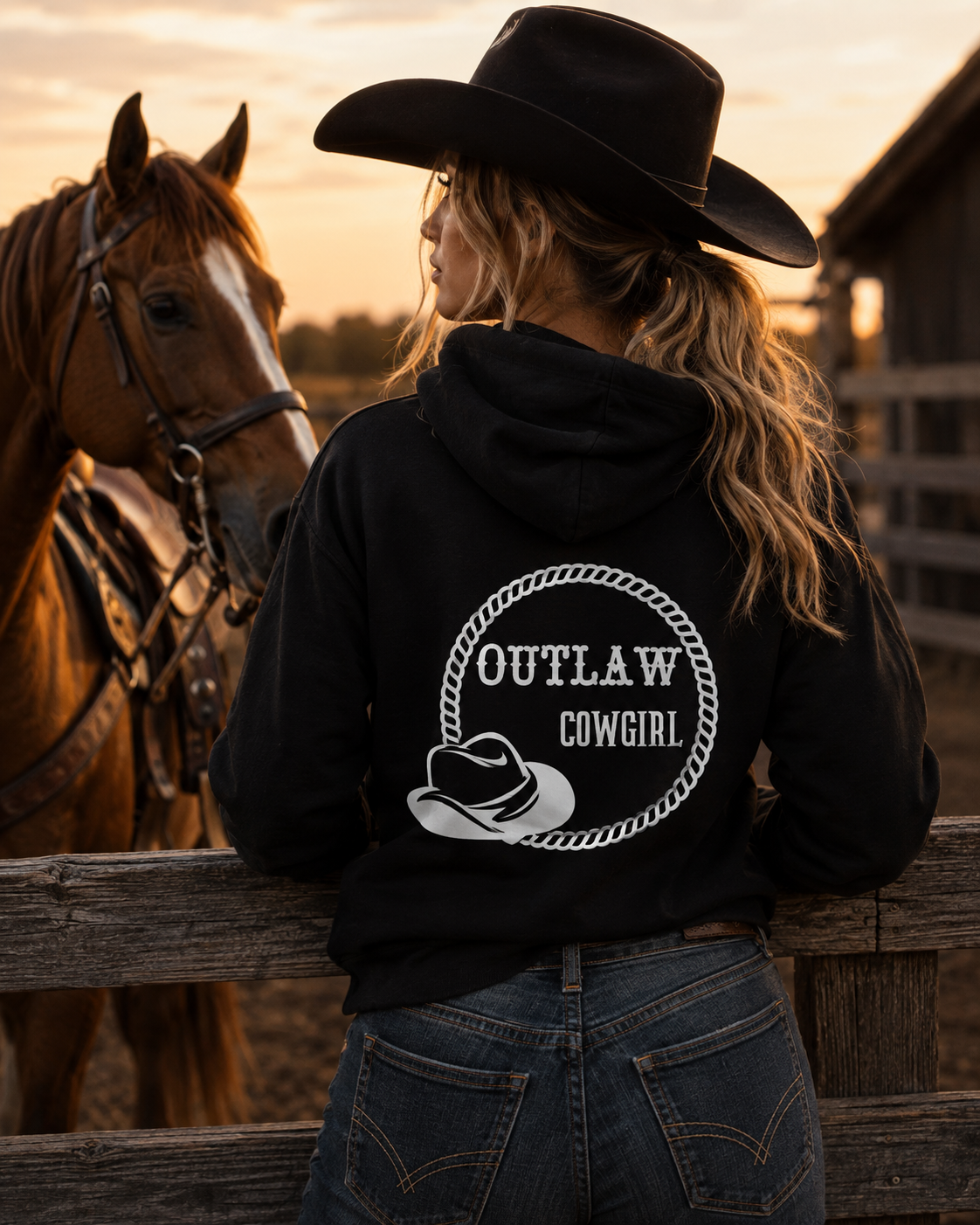 Outlaw Cowgirl ~ Black Cowgirl Hoodie