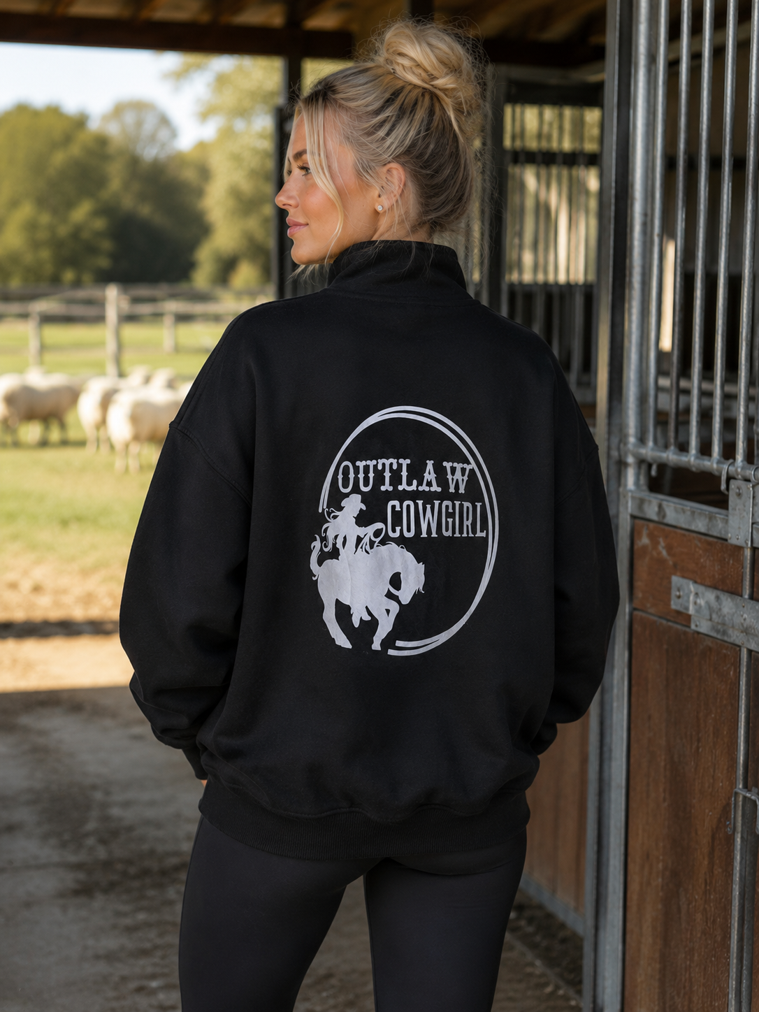 Outlaw Cowgirl ~ Black 1/4 Zip Fleece