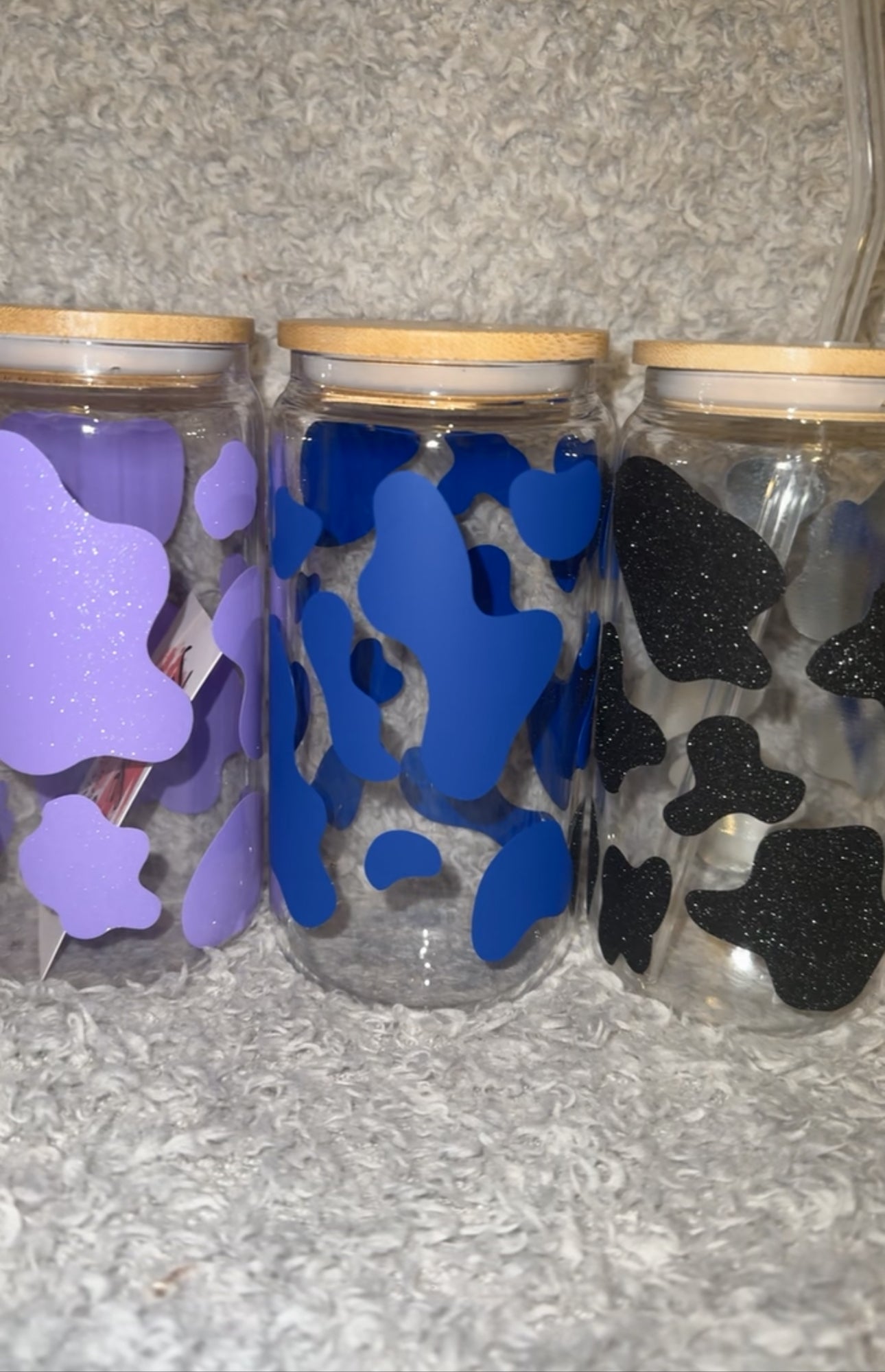 Cow Print Glass Cans With Straw