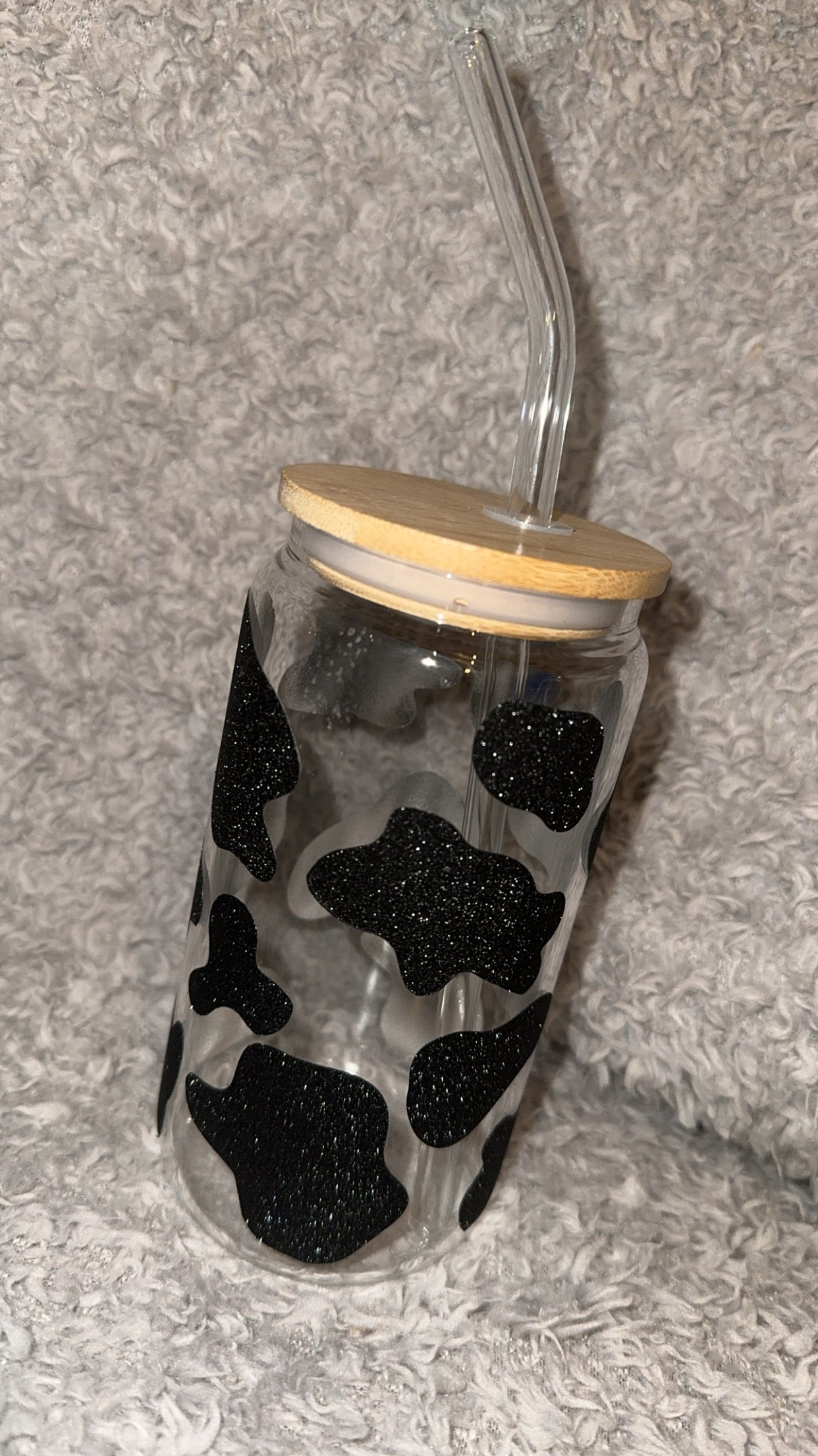 Cow Print Glass Cans With Straw