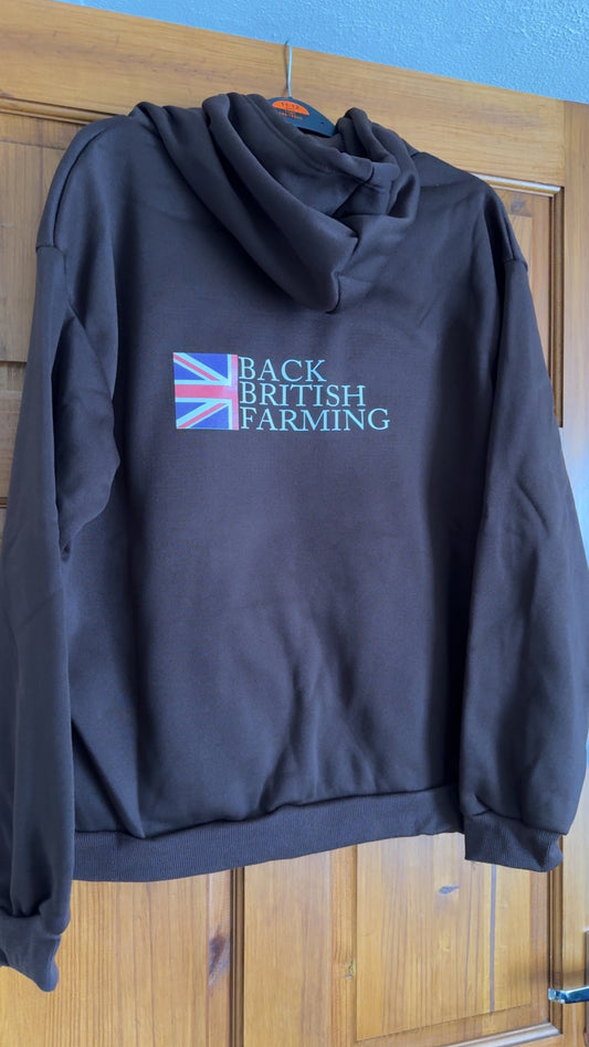 Back British Farming Coffee Brown Hoodie Medium