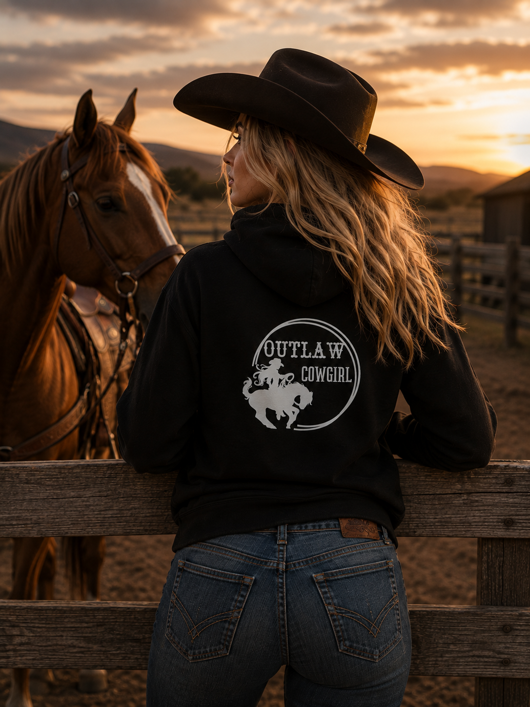 Outlaw Cowgirl ~ Black Rodeo Hoodie