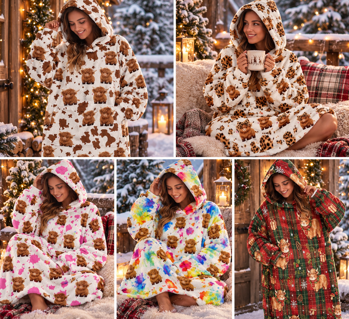 Highland Cow Hoodie Oodie Blanket With Pocket