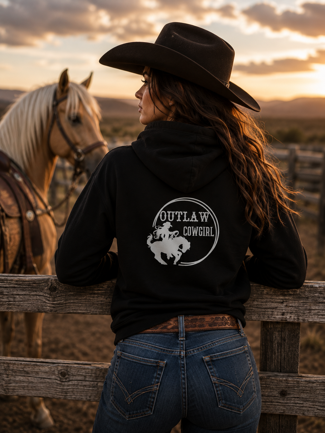 Outlaw Cowgirl ~ Black Rodeo Hoodie