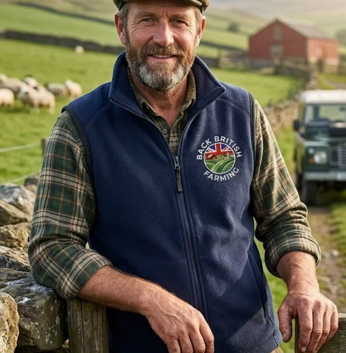 Back British Farming Unisex Embroidered Navy Gilet