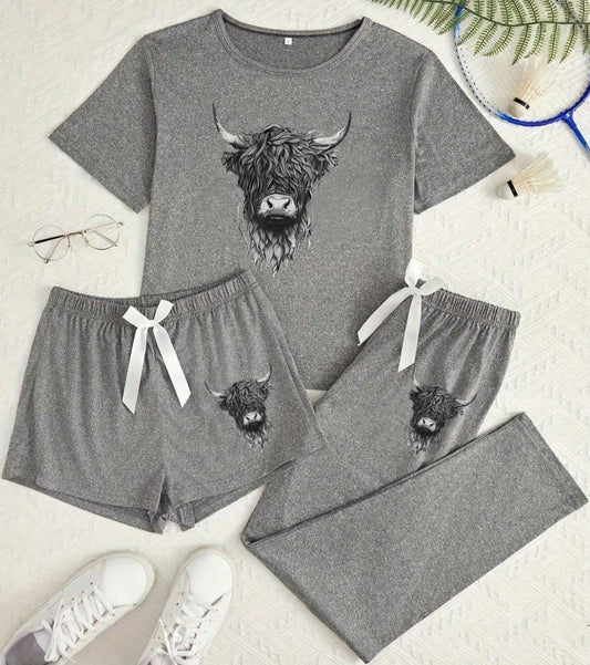 Highland Cow Grey Lounge 3 Piece Set