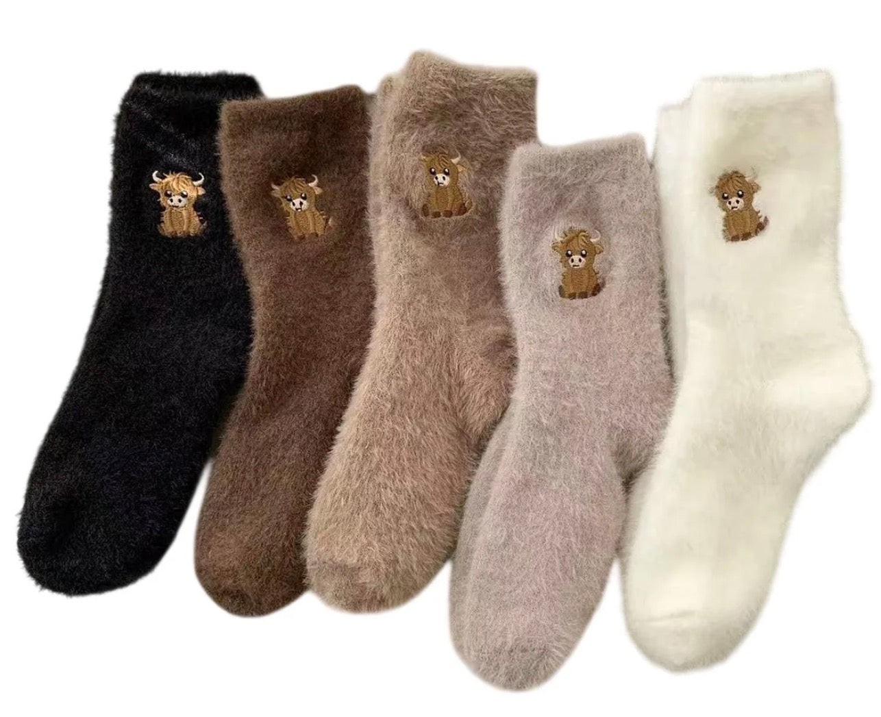 NEW ~ Highland Cow Fluffy Socks ~ 5 Pairs