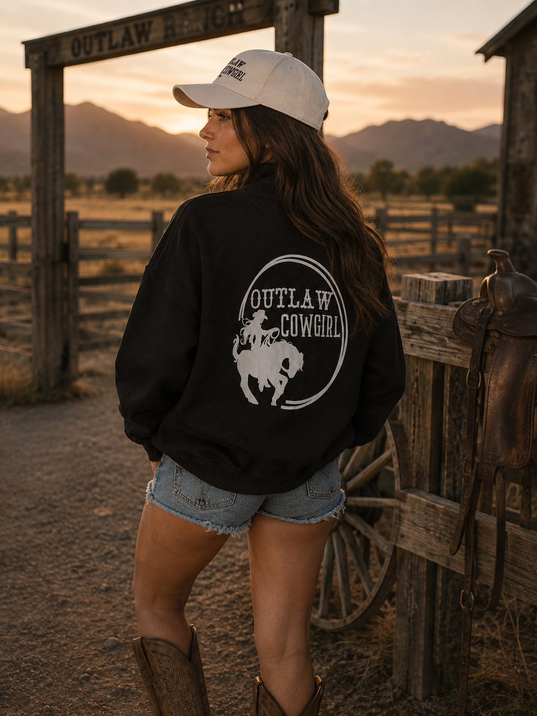 Outlaw Cowgirl ~ Black 1/4 Zip Fleece