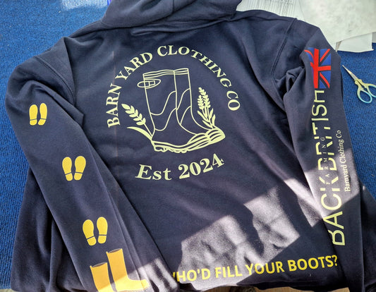 Barnyard Yellow Wellies Hoodie Navy