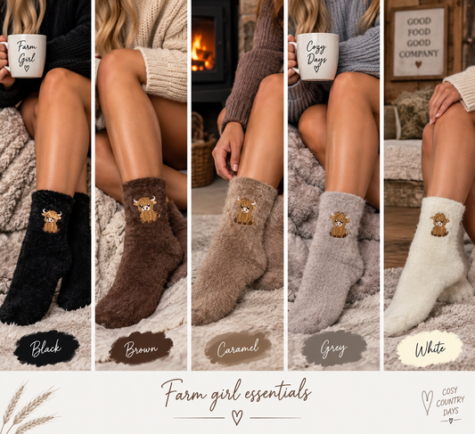 Highland Cow Fluffy Socks - Lucky Dip Colour Pick